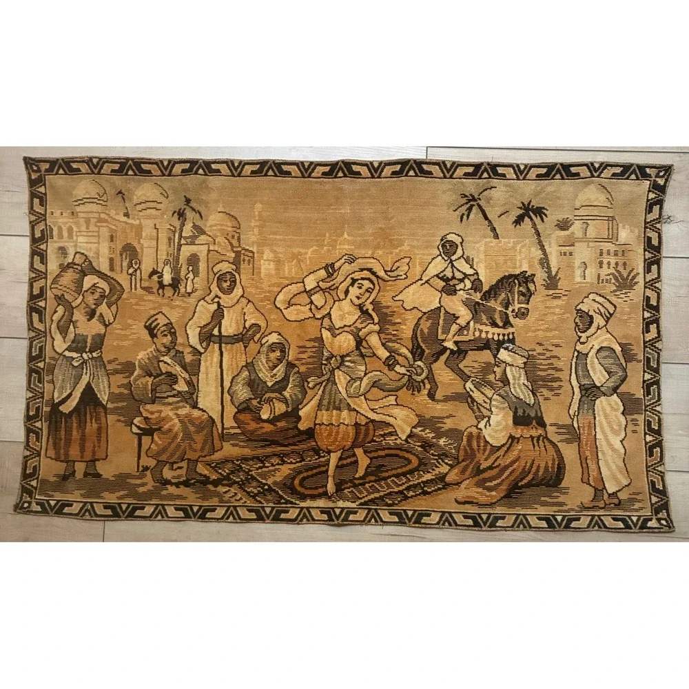 Vintage Tapestry Middle Eastern Desert Scene Wall Hanging Bohemian
